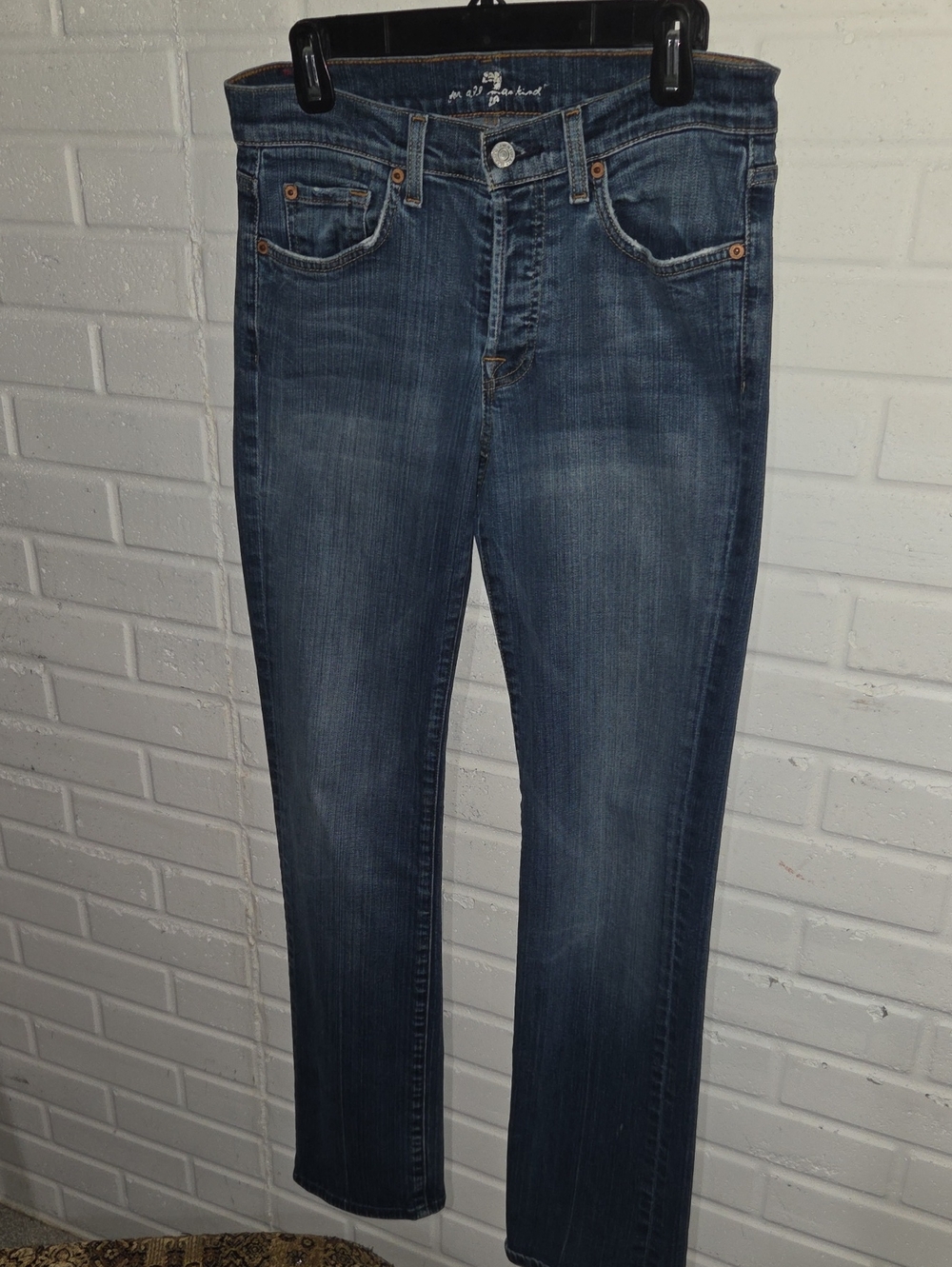 7 For All Mankind Women's Straight Leg Jeans Button FLY - Dark Blue Wash